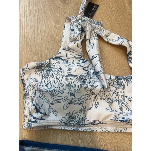 Summer Mae Two Piece One Shoulder Tie Side Pregnancy Swimwear Small Blue White - Picture 4 of 9